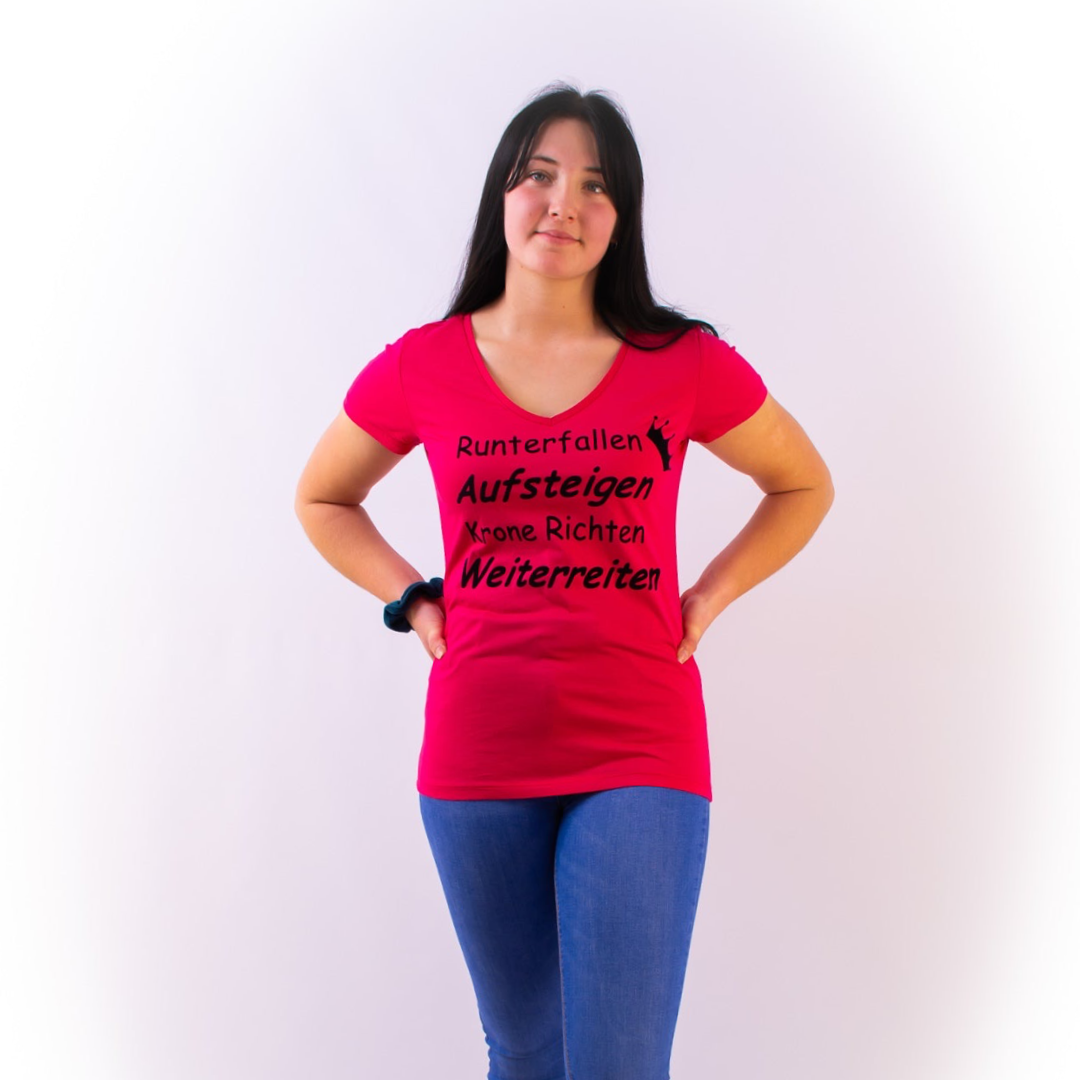 T-Shirt PINK ''Runterfallen, Aufsteigen, Krone Richten, Weiterreiten“